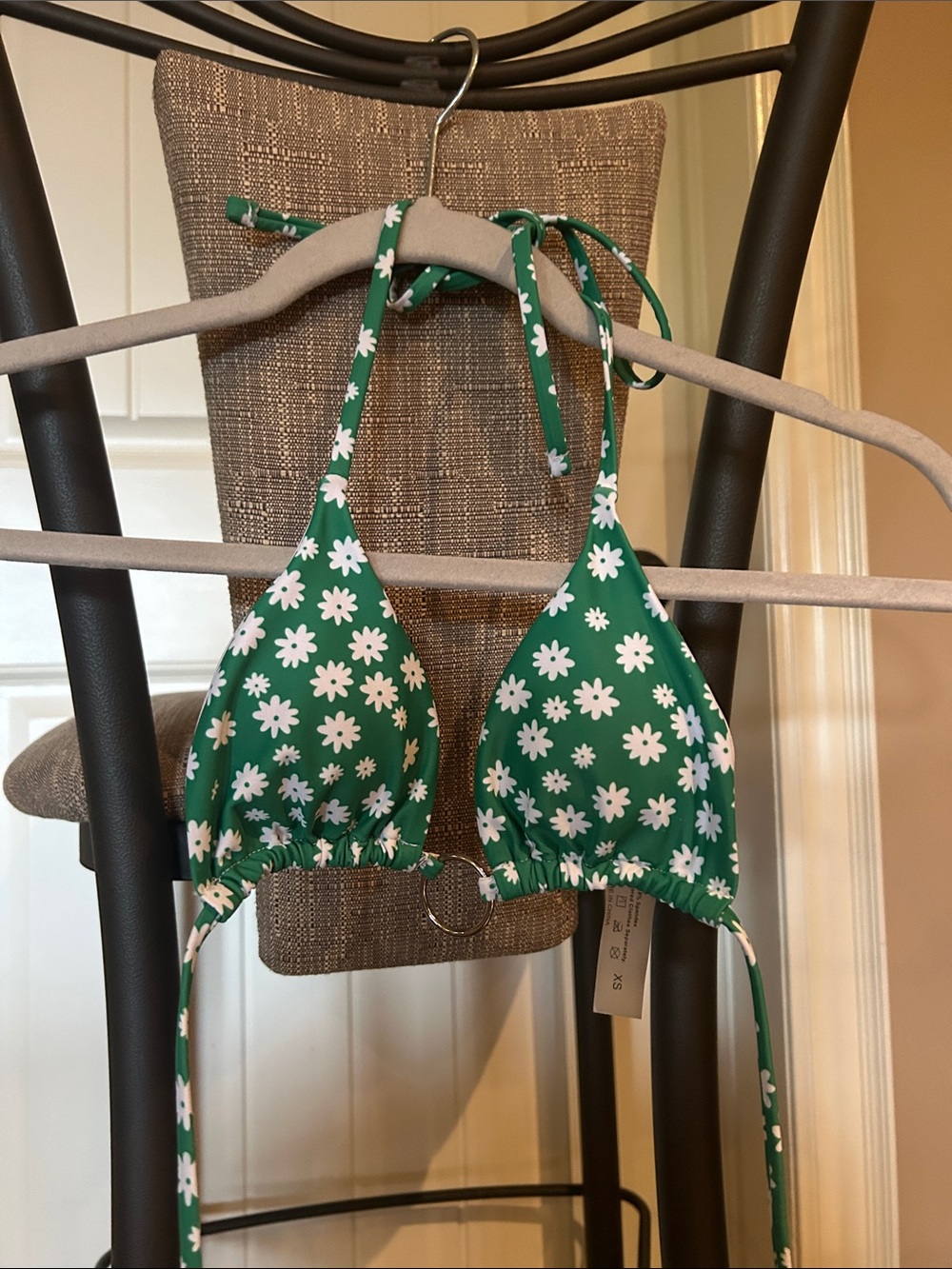 Green Daisy Print Triangle Bikini Top